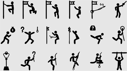Illustration showing a collection of stick figures performing various activities and interacting with objects