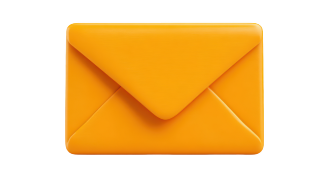 3D-rendered, orange envelope. Glossy surface. Isolated on black background