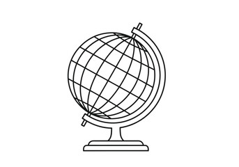 A simple line drawing of a globe on a stand