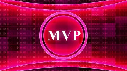 Red digital binary code background with glowing circle and MVP text technology data - Powered by Adobe