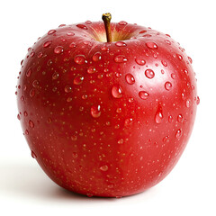 Single Red Apple With Water Droplets On White Background
