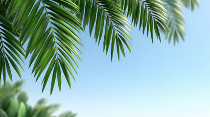 Fototapeta premium Tropical palm leaves under clear blue sky nature scene vibrant environment outdoor viewpoint serenity concept