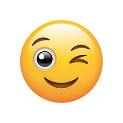 Fototapeta premium Winking yellow smiley face emoji isolated on white background