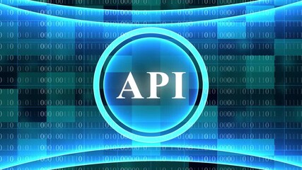Application Programming Interface API concept with binary code background in blue software technology
