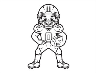 Young Athlete in Football Gear on a Stadium Field – Black and White Illustration