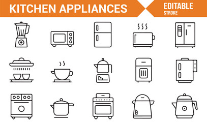 Modern kitchen appliance icons for home cooking and kitchen design
