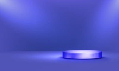 Minimal futuristic blue podium with glowing spotlight, elegant lighting, and clean modern background. Perfect for product presentation, technology showcase, cosmetic display, luxury branding