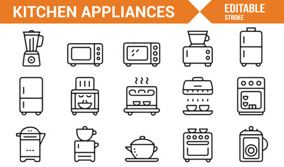 Food prep and kitchen appliance icons for household projects