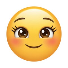 Fototapeta premium Happy yellow emoji with big brown eyes and blushing cheeks isolated on white background