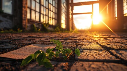 Economic risk recession A deserted factory with a faded recession banner in the foreground, representing economic slowdown and its industrial impact.