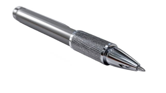 Metallic Ballpoint Pen with Textured Grip and Reflective Surface
