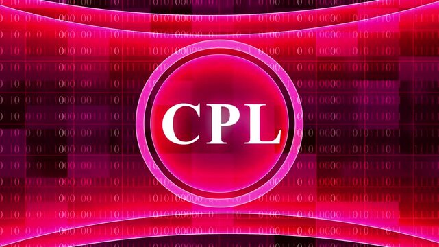 Pink Abstract Background with Glowing Circle and CPL Text binary code data