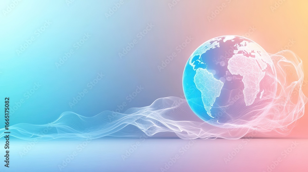 Poster globe minimalist abstract wave line abstract globe design with flowing wave lines in bright colors, 