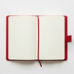 Open red notebook with bookmark isolated on white background