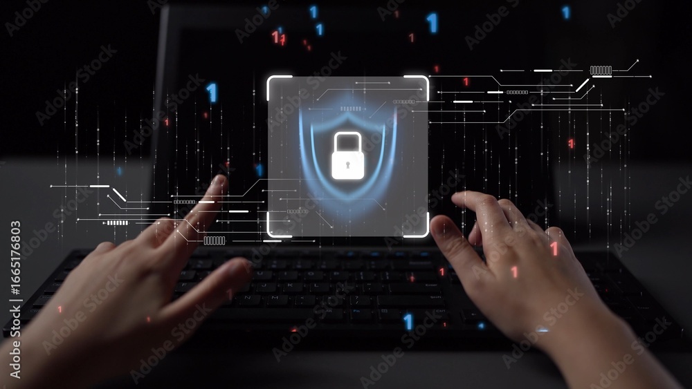 Poster cyber security protection and cyber security strategies against cyber threats, system hacks, digital