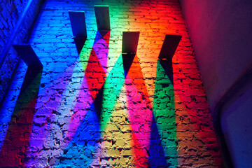 Real lighting from lamps of different colors. Play of colors, light and shadows