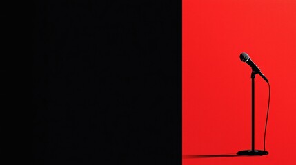 Business and Career Development microphone on stage for public speaking, performance, or karaoke against a bold red background
