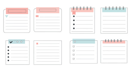 Collection of various notepad and notebook templates in pastel colors