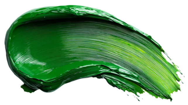 Thick green paint stroke with textured lines and glossy finish