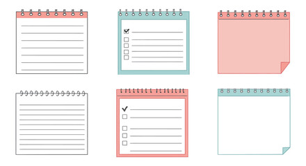 Collection of colorful spiral bound notepads and to do lists in various styles