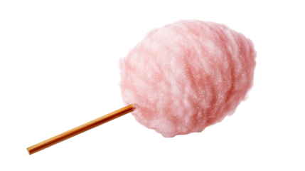 Pink Cotton Candy on Wooden Stick Against White Background