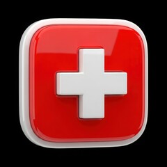 Obraz premium Red square with white cross isolated on white background