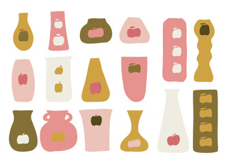 Vases of different shapes and sizes. Set of decorative vintage vases isolated on white background. Contours of flower vases. Vector illustration.