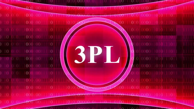 Glowing Pink Circle with 3PL Text Against a Digital Binary Code Background third party logistics