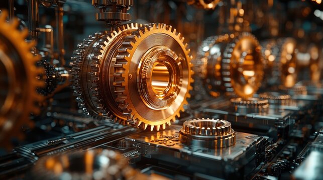 A dynamic team, gears in hand, a symphony of focused movement on a pristine table, epitomizing the collaborative effort in project realization, optimized for 16:9 HD and social media usage (AI 