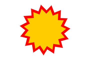 Yellow starburst explosion shape with red border for sale badges, discount stickers, promotions, and advertisement highlights
