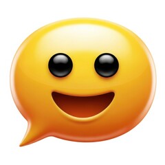 Fototapeta premium Happy yellow speech bubble emoji isolated on white background