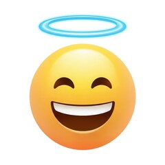 Smiling emoji with halo isolated on white background