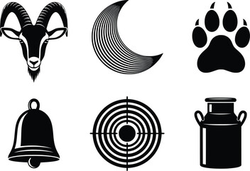 Farm animal icons set goat moon paw print bell target milk can rustic silhouette design