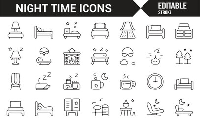 Bed, lamp, and moon icons for sleep and relaxation imagery
