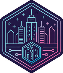 AI Tech Startup Logo in Y2K Futuristic Style, Modern Digital Technology Icon, Cyberpunk Neon Gradient Logo Design, Futuristic Startup Branding Symbol, High-Tech AI Business Logo Template