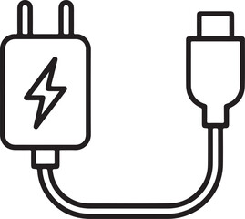 Simple outline icon of a smartphone charger with a usb cable