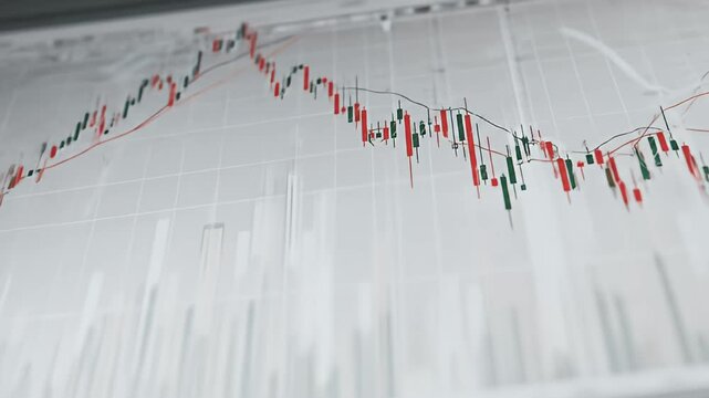 Candlestick graph with red, green, and brown lines on a grid, white background, focus near top