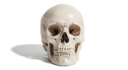 Fototapeta premium Realistic human skull 3D model isolated on white — anatomical bone study and medical illustration