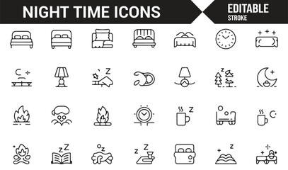 Editable bedtime and sleep icons for relaxation and rest