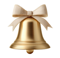Golden bell decorated with a ribbon bow isolated on transparent background