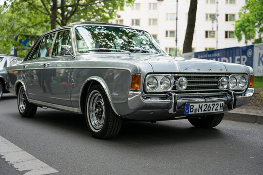 BERLIN - MAY 10, 2025: The Ford Taunus P7 mid-size family car, 1967-1968. Classic Days Berlin.