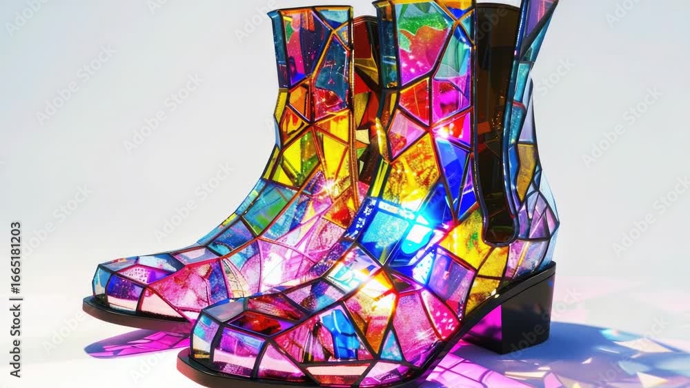 Poster a pair of vibrant boots resting on a surface, perfect for adding a pop of color to your design or pr