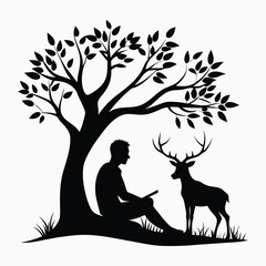 silhouette of a tree with deer