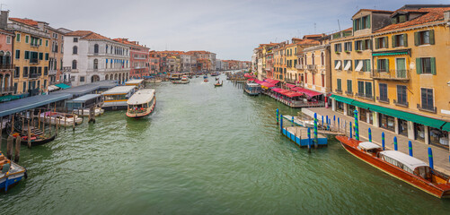Boats navigating through the historic Grand Canal in Venice