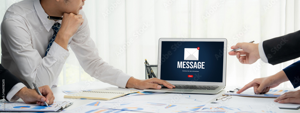 Poster email notification message showing on computer screen brisk. digital marketing message information t