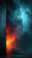 Obraz premium Abstract fire and smoke against a dark, textured wall