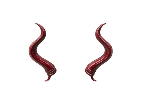 Pair of Red Devil Horns with Metal Bands demon horns isolated on a transparent background