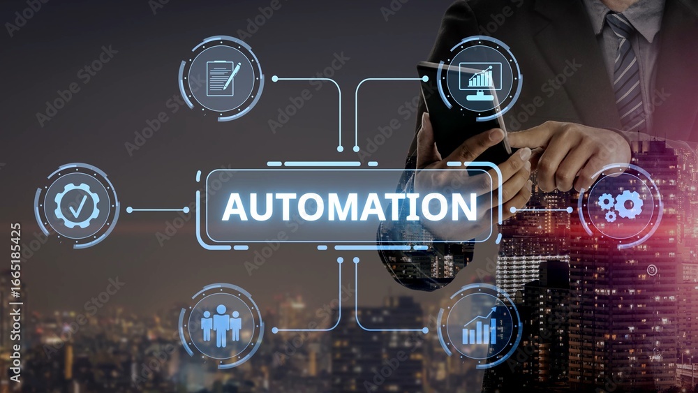 Poster modern automation drives workflow efficiency by connecting systems, people, and data. with intellige