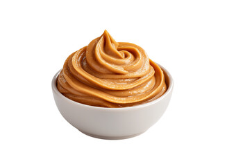 Swirl of peanut butter in a white bowl spread food isolated on a transparent background