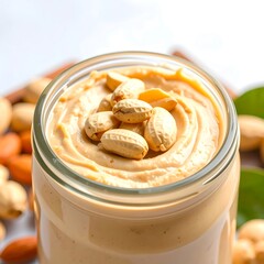 Close-up of peanut butter in a jar